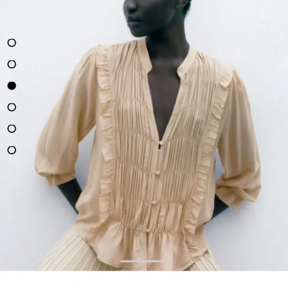 Zara NWT ruffe pleated button elegant top - Picture 2 of 6
